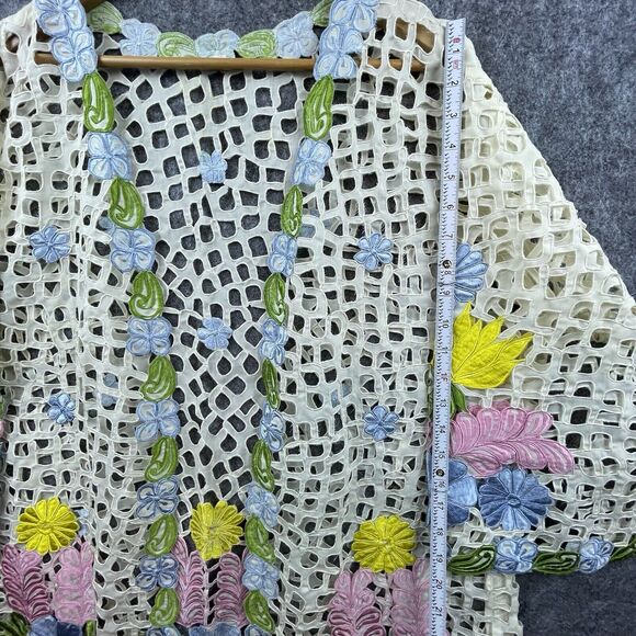 Boho Embroidered Cardigan Womens XL Crochet Look Festival Lagenlook Cottage - Picture 6 of 8